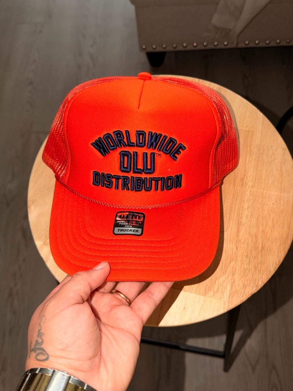 OTTO Bright Orange Trucker Hat with Navy Embroidery